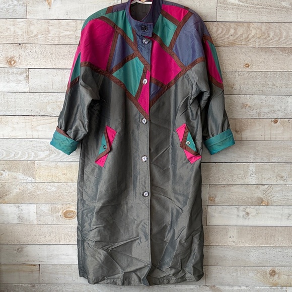 Vintage Jackets & Blazers - 90s Colourful Long Spring Jacket